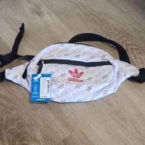 Adidas White and Pink Logo Fanny Pack